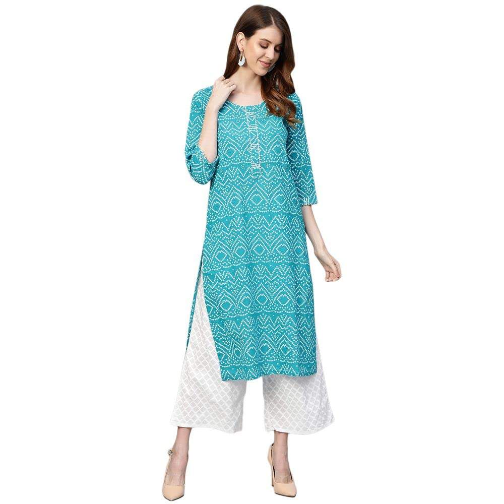 Buy Heer Saleti Cotton Printed Cream Long Kurti With Plazo(Ss09S_Off-White_Small)  at Amazon.in