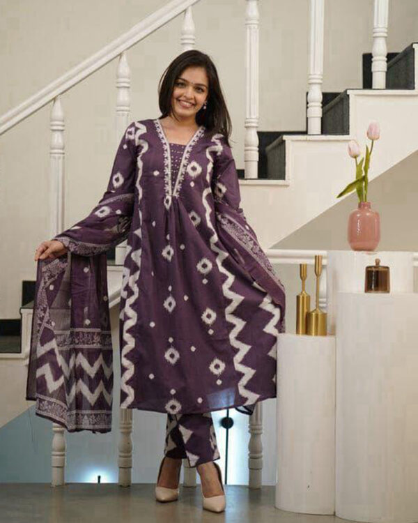 Women's Brown printed cotton  kurta & plazo pant