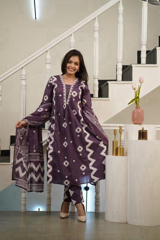 Women's Brown printed cotton  kurta & plazo pant