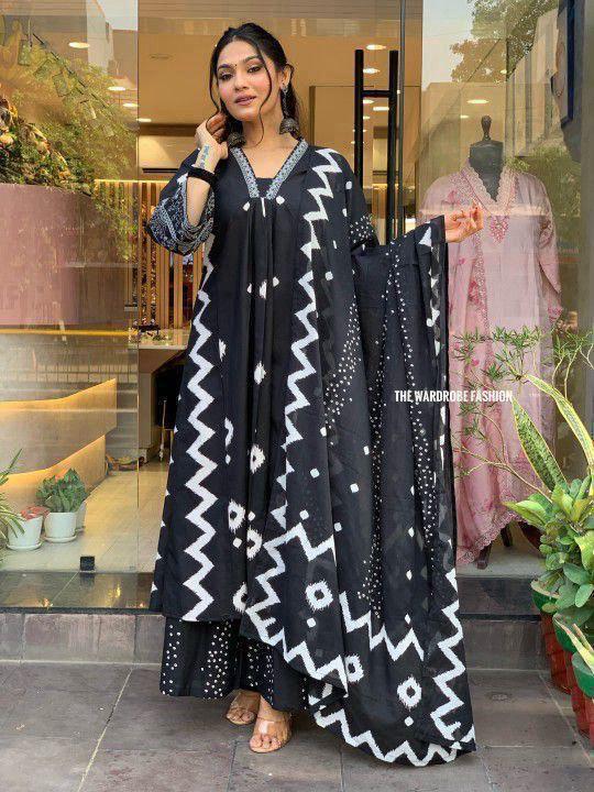 Women's printed cotton  kurta & plazo set
