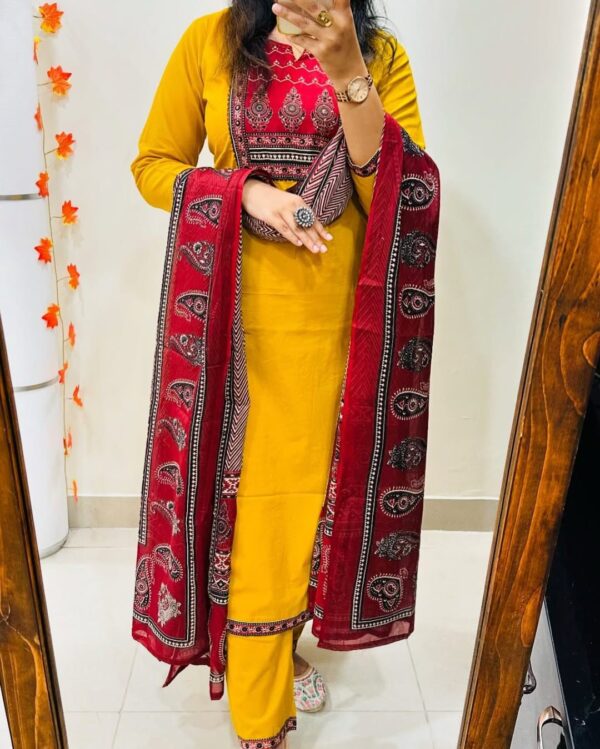 Beautiful Yellow Cotton Kurti Pant set