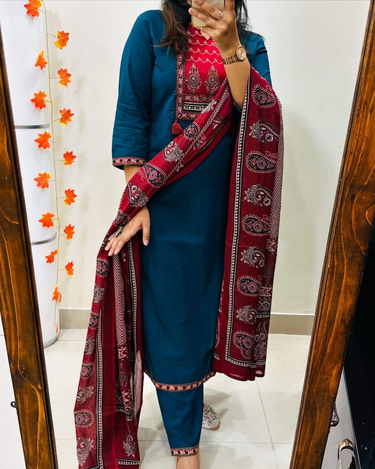 Beautiful Blue Cotton Kurti Pant set - Image 4