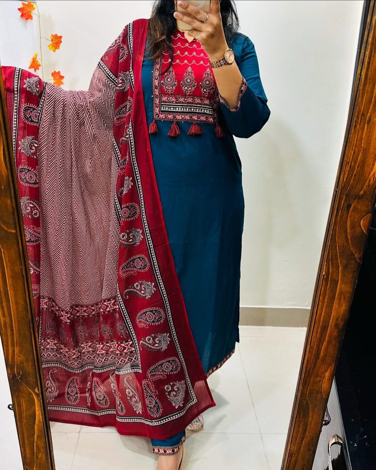 Beautiful Blue Cotton Kurti Pant set - Image 3