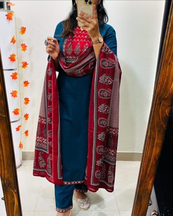 Beautiful Blue Cotton Kurti Pant set