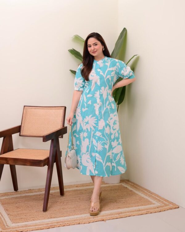 Blue Cotton Floral Print Kurti