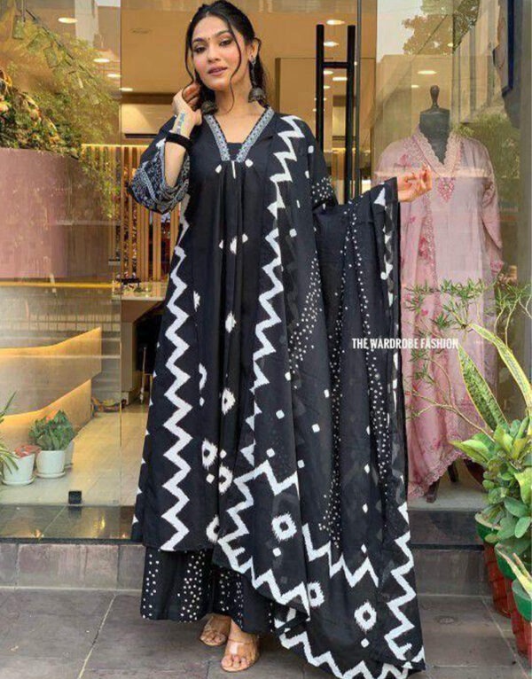 Women's printed cotton  kurta & plazo set