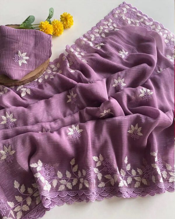 Partywear Georgette saree with leaf work design