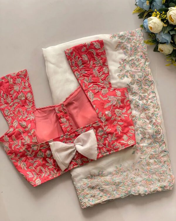 orgenza silk with embroidery Design Saree