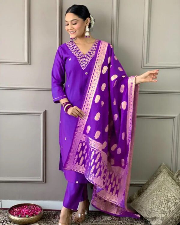 Cotton Silk Kurti with Plazzo and Dupatta