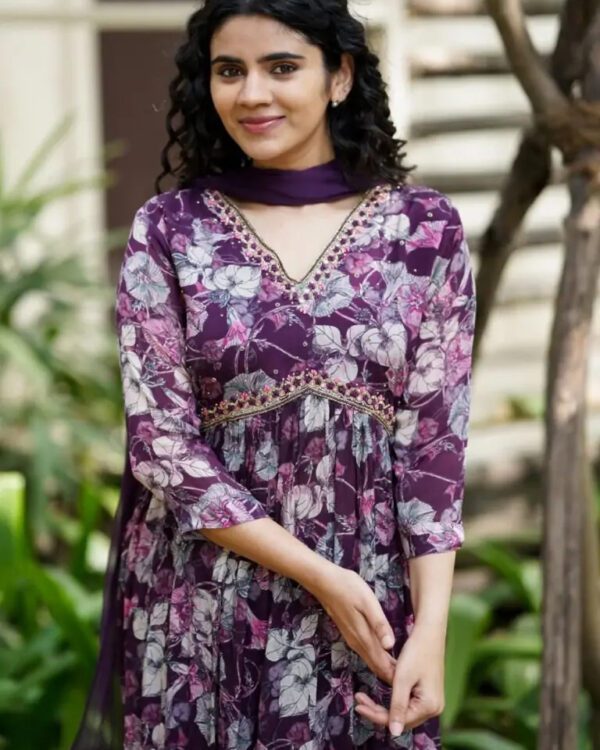 Floral Print Anarkali gown with Plazzo and Dupatta