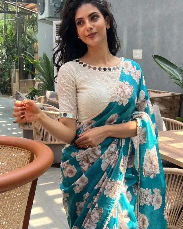 tebby silk digital printed saree with beautiful chikankari lace