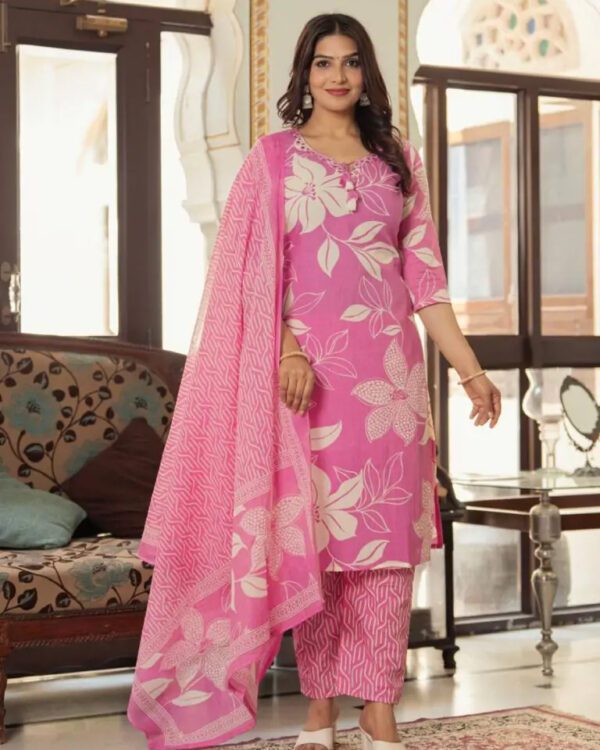 Flower Cotton Kurti with Pant Set