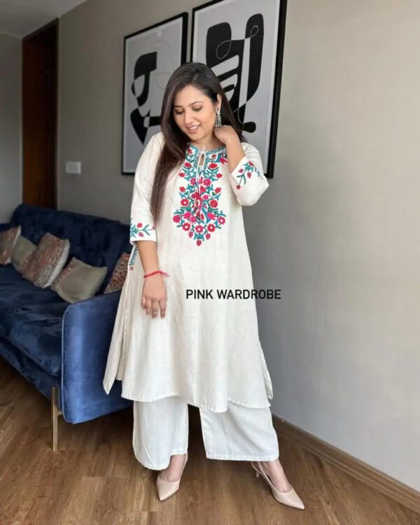 Off-White aari work kurta Plazzo set