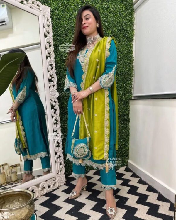 designer festive wear kurti pant and duppta