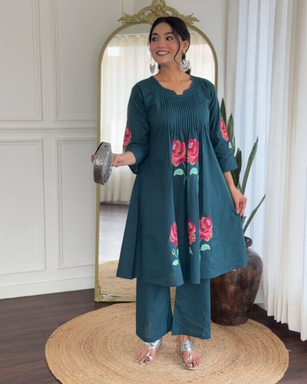 Cotton Pleated Pattern Kurta with Pant