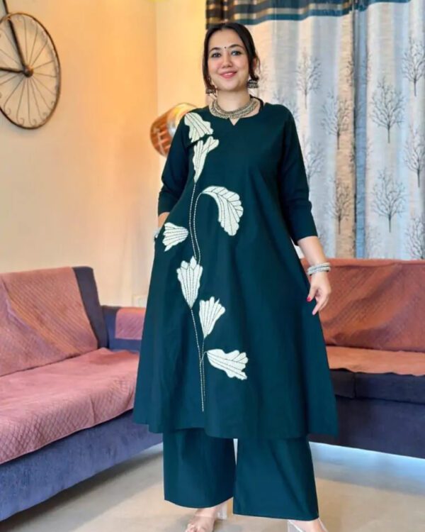 Cotton Embroidered Straight Plazo Set