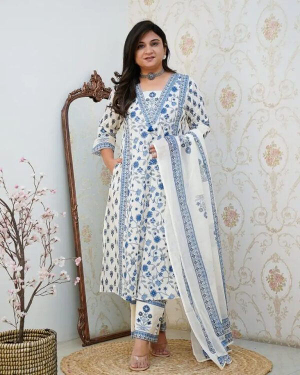 COTTON AKHAT PRINT A LINE SUIT