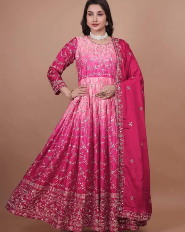 Party Wear Embroidered Long Gown With Dupatta Set