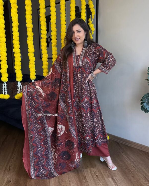Multi Color Cotton Akhat Print A Line Suit