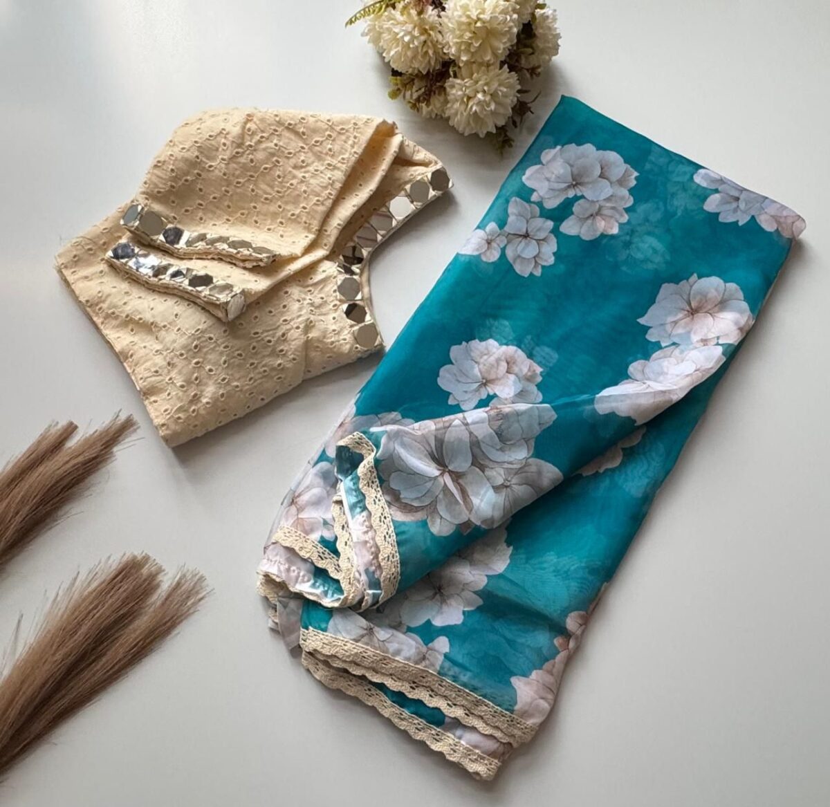 tebby silk digital printed saree with beautiful chikankari lace - Image 11