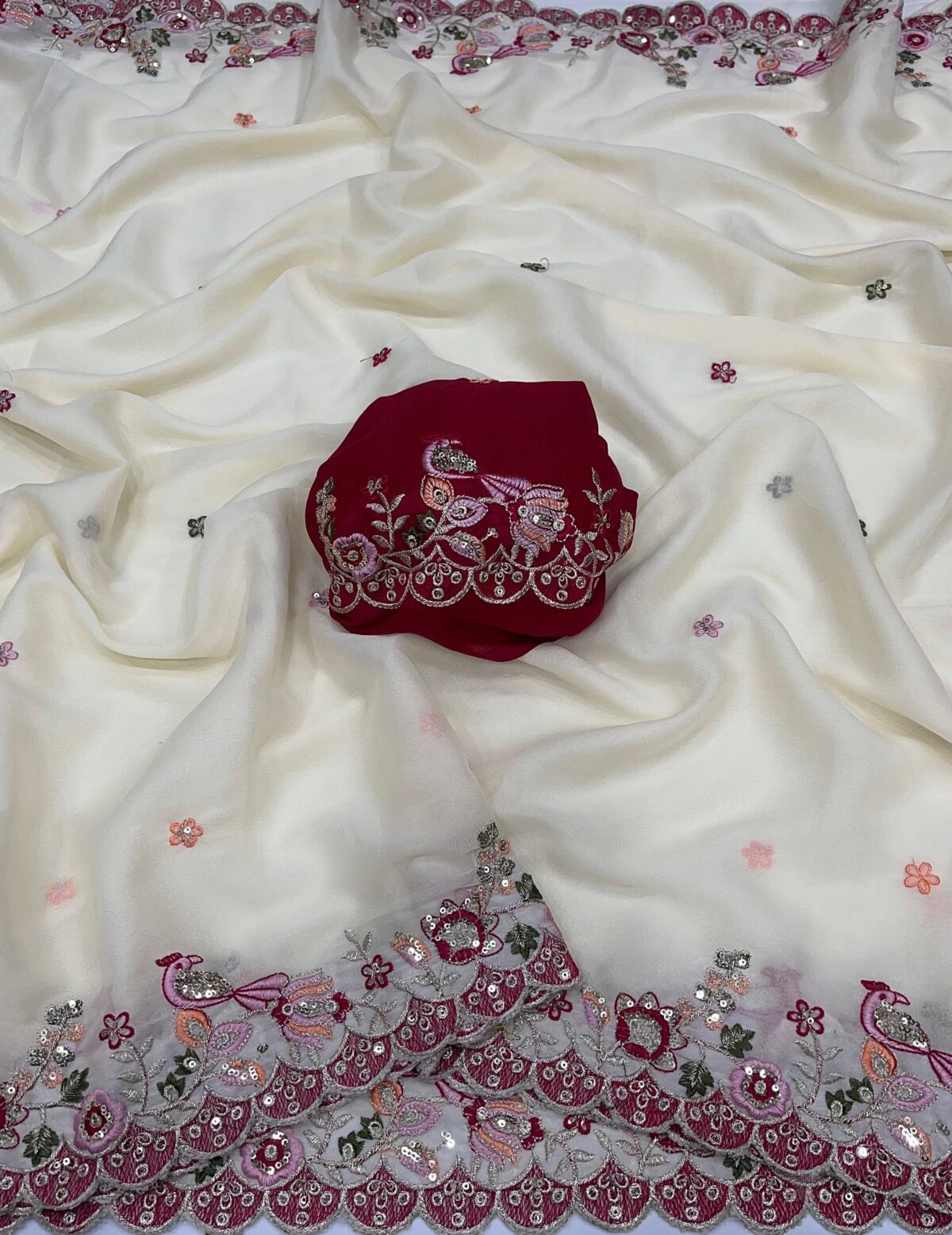 Stylish Georgette saree with Heavy sequins embroidery - Image 4