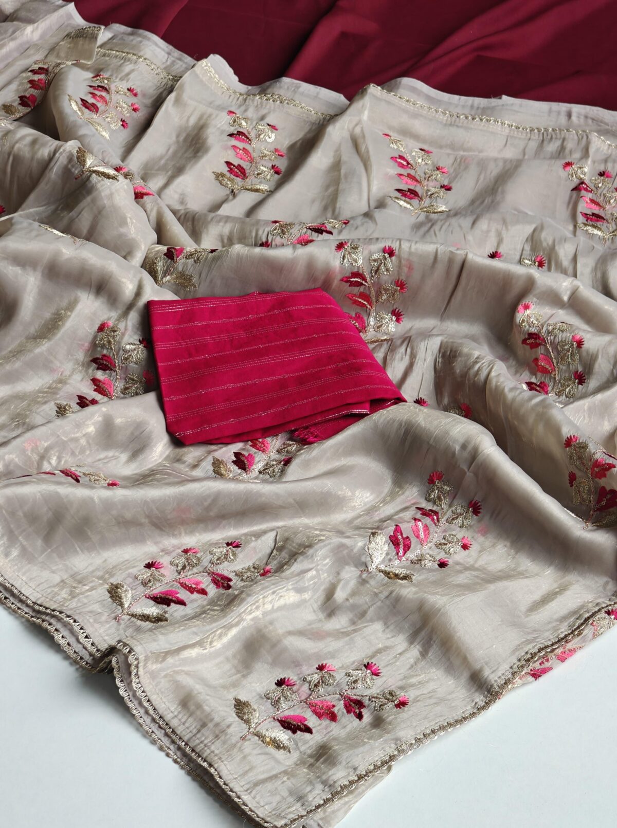 Paper silk crushed saree - Image 4