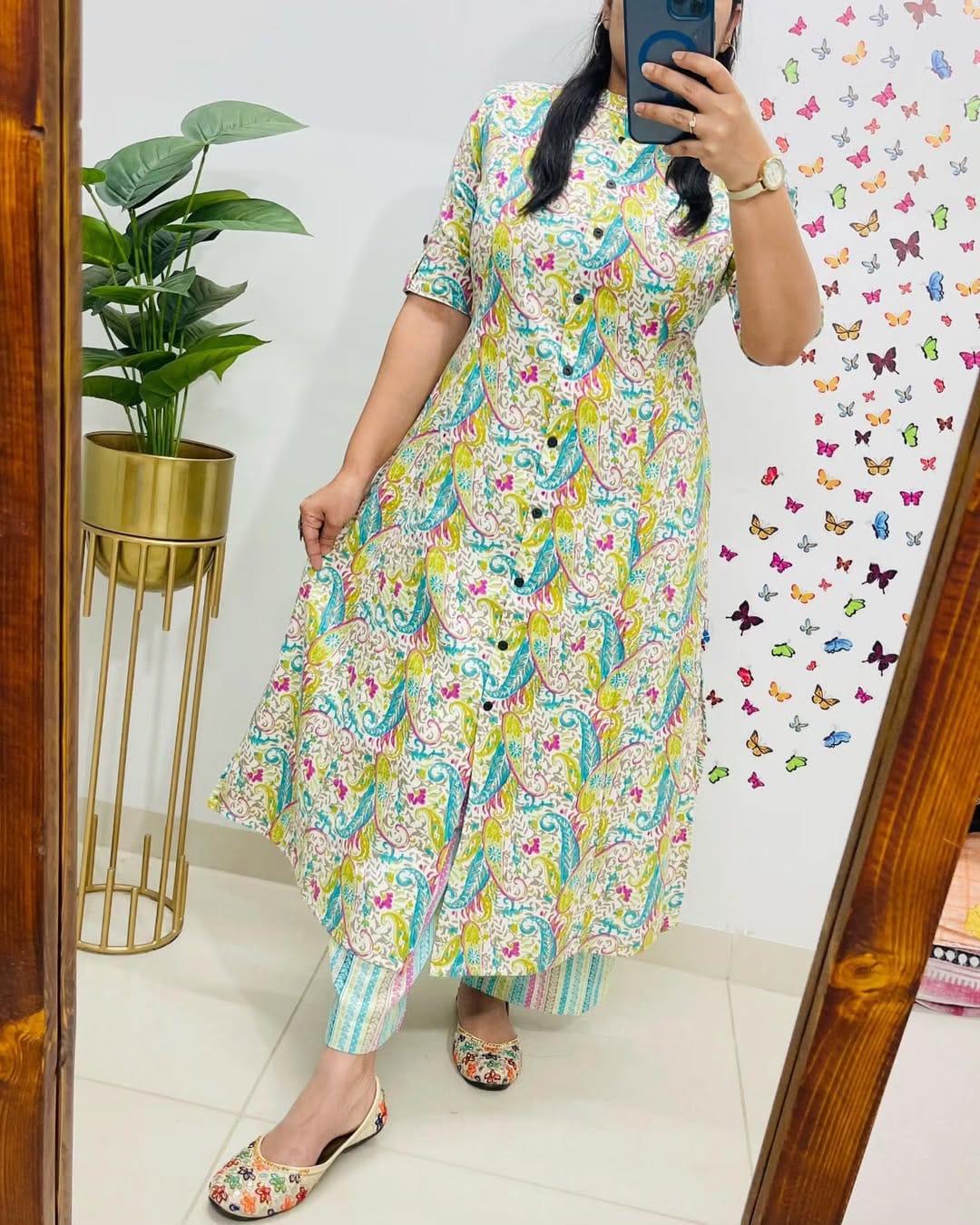 Premium Floral Fine Cotton A-Line Kurti with Pant Set for Women - Image 3