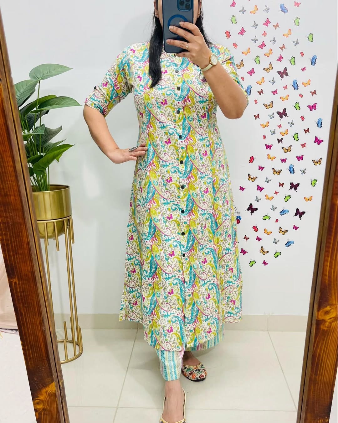 Premium Floral Fine Cotton A-Line Kurti with Pant Set for Women - Image 4