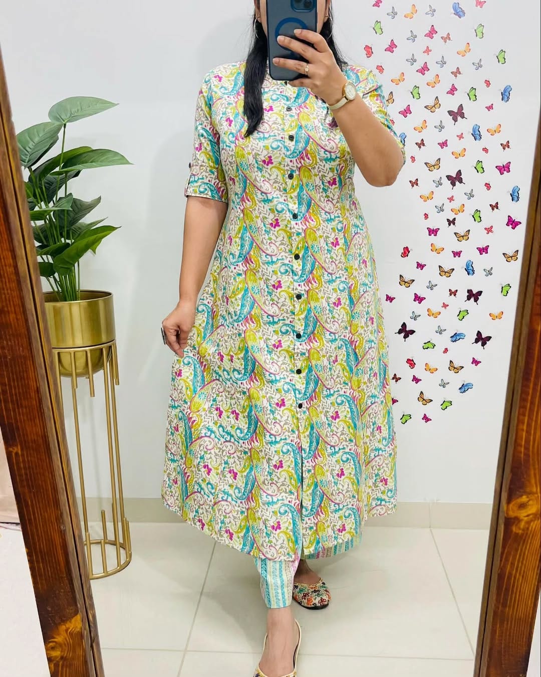 Premium Floral Fine Cotton A-Line Kurti with Pant Set for Women