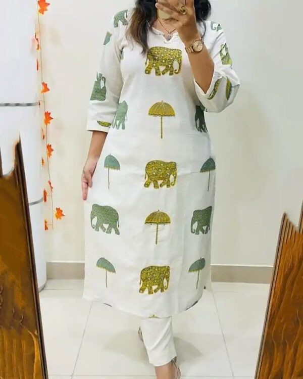 Premium Elephant Print Cotton Kurti Pant Set