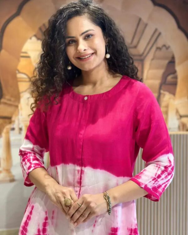 Premium Floral Tie & Die Pink Cotton Kurti Pant