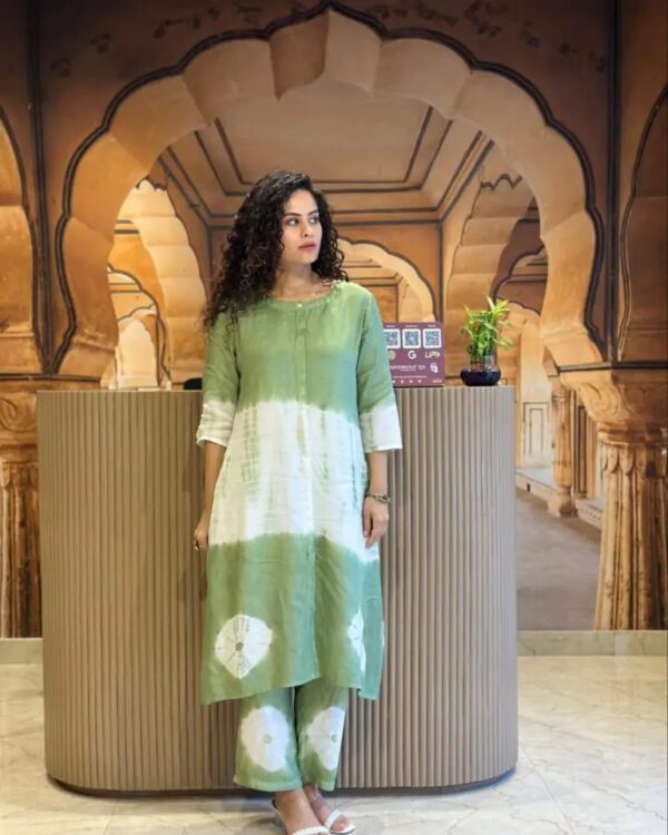 Premium Floral Tie & Die Green Cotton Kurti Pant