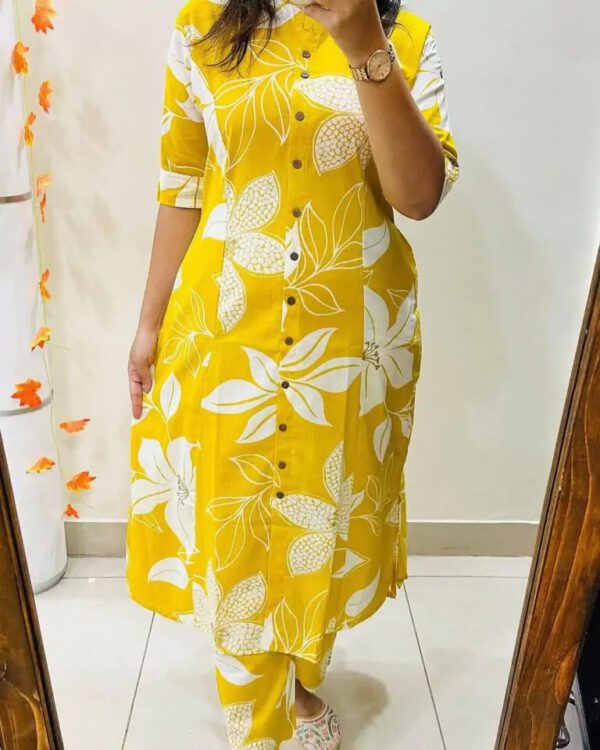Yellow Fine cotton kurti Palazza set