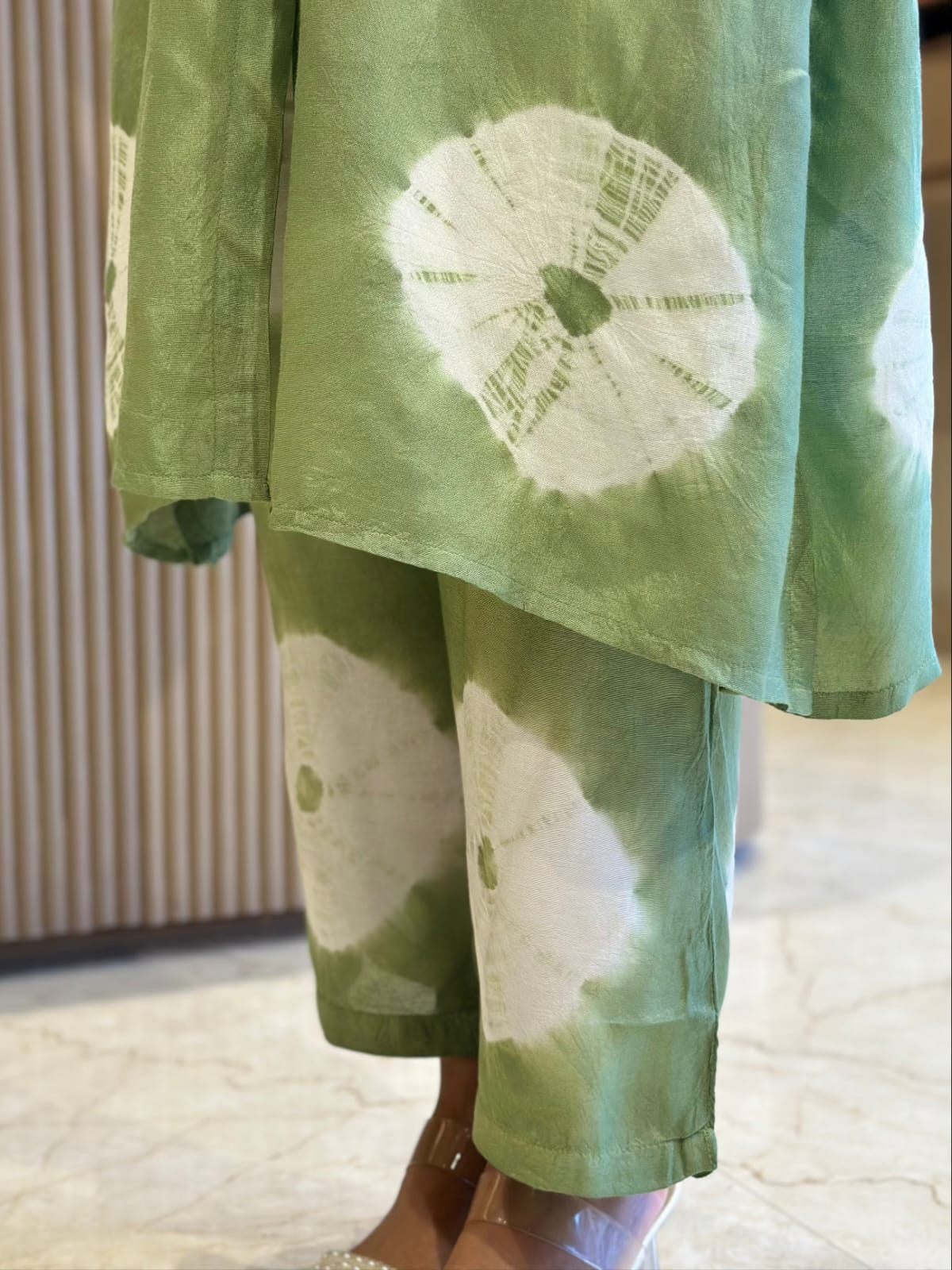 Premium Floral Tie & Die Green Cotton Kurti Pant - Image 5