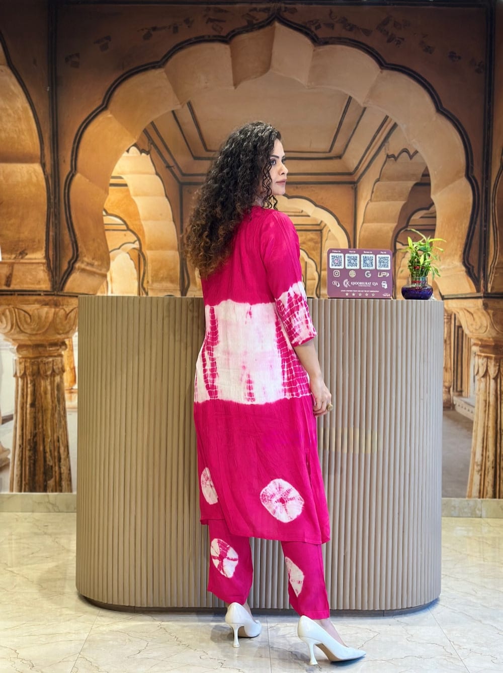 Premium Floral Tie & Die Pink Cotton Kurti Pant - Image 5