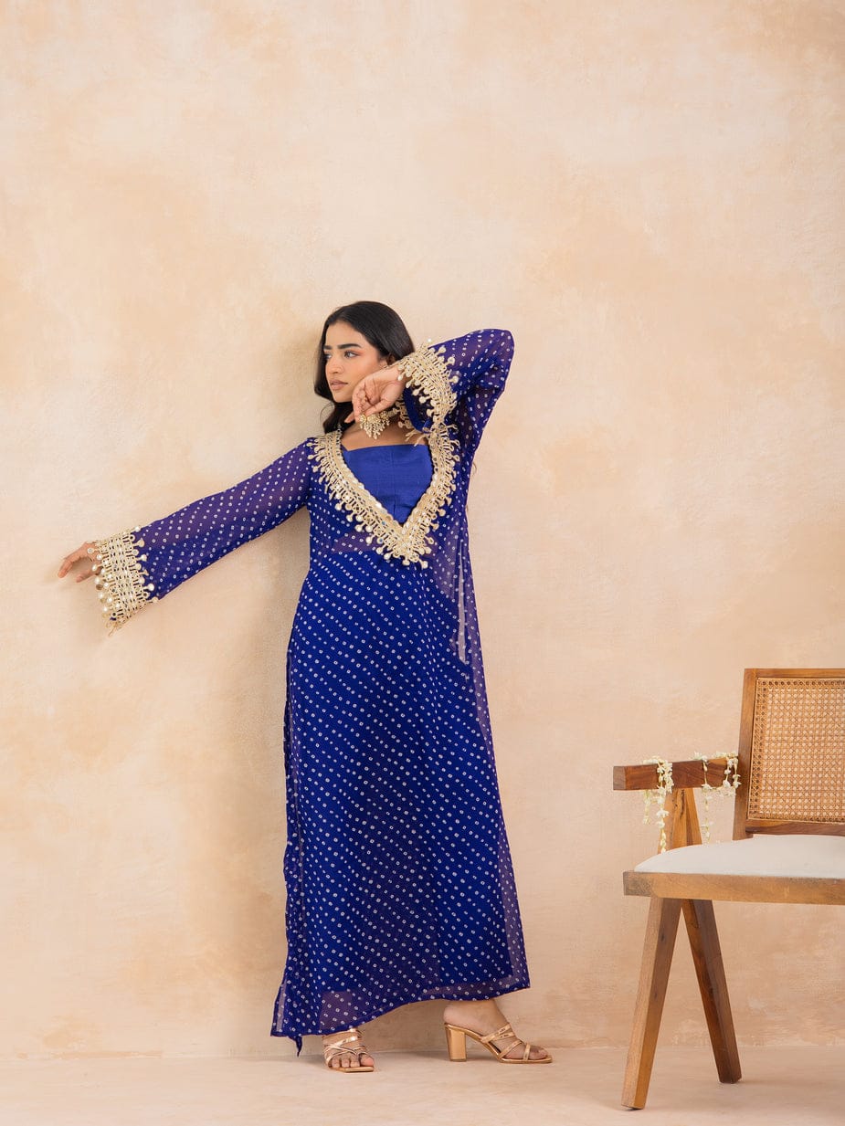 Blue Bandhej Mirror Embroidered Kurta Set - Image 5