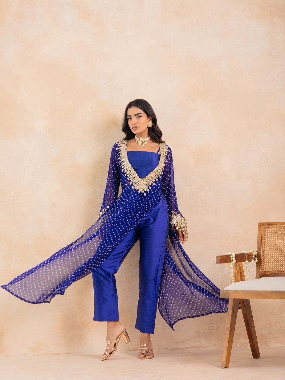 Blue Bandhej Mirror Embroidered Kurta Set - Image 4