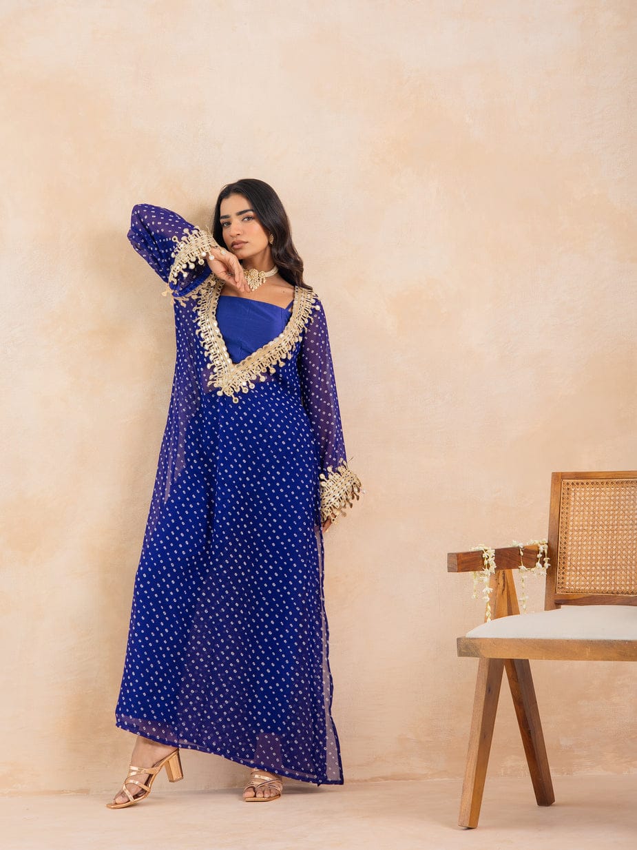 Blue Bandhej Mirror Embroidered Kurta Set - Image 3