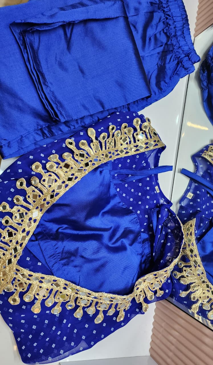 Blue Bandhej Mirror Embroidered Kurta Set - Image 7