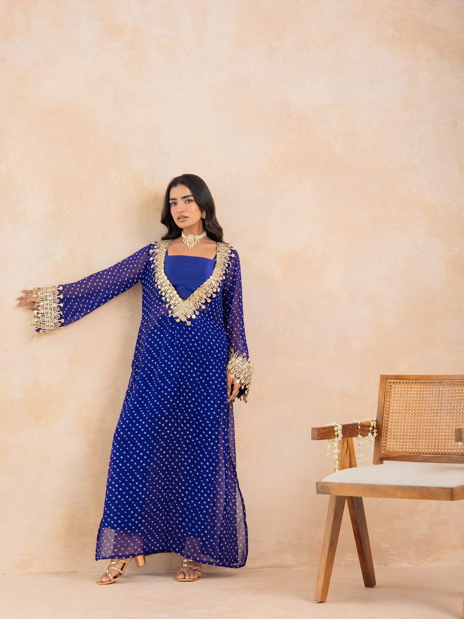 Blue Bandhej Mirror Embroidered Kurta Set - Image 6
