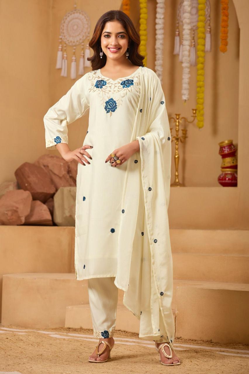 chanderi silk Kurti with Pant with Dupatta - Image 6