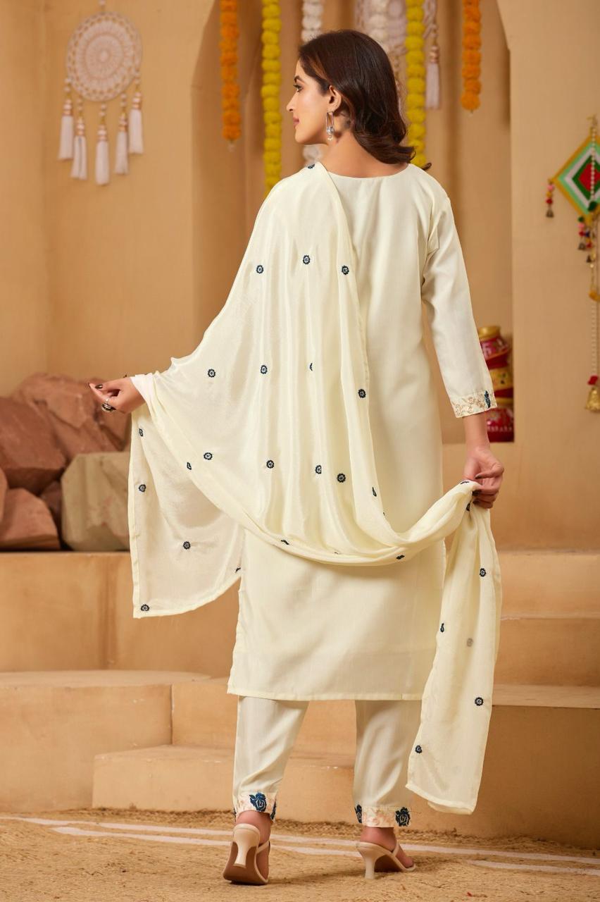 chanderi silk Kurti with Pant with Dupatta - Image 5