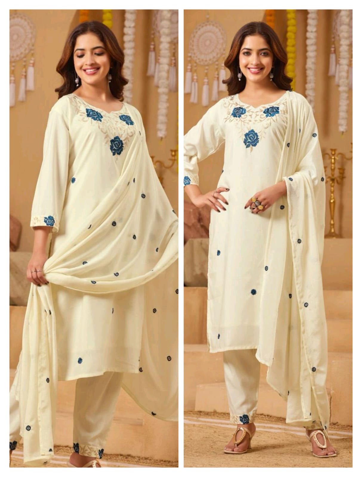 chanderi silk Kurti with Pant with Dupatta - Image 4
