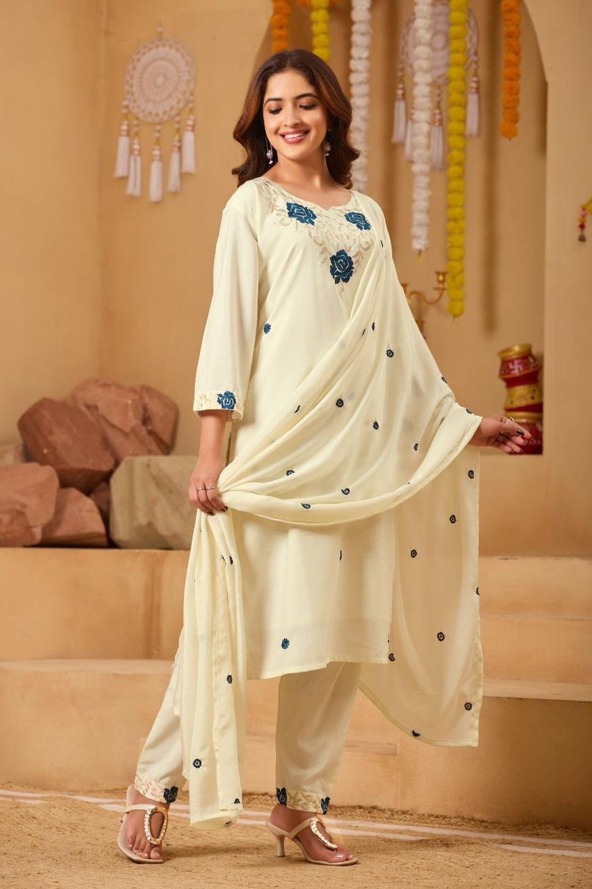 chanderi silk Kurti with Pant with Dupatta - Image 2